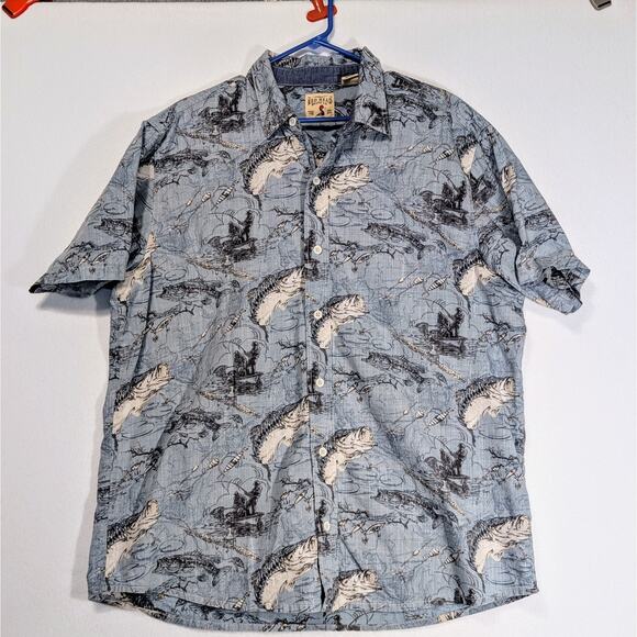 Red Head Fishing Bass Reverse Print Button Down short sleeve Shirt Mens XL - Picture 1 of 3